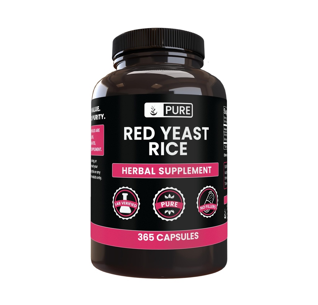 PURE ORIGINEEL INGREDIËNTEN Rode Gist Rijst (365 Capsules) Geen Magnesium of Rijst Fillers, altijd zuiver, Lab geverifieerd