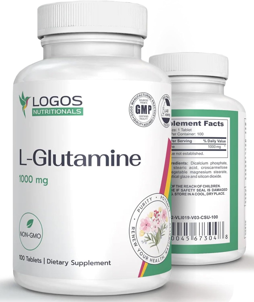 L Glutamine 1000mg | Dietary Supplement for Muscle Tissues | Non-GMO L-Glutamine for Gut Health and Lining | Unflavored Pills (100 Count)