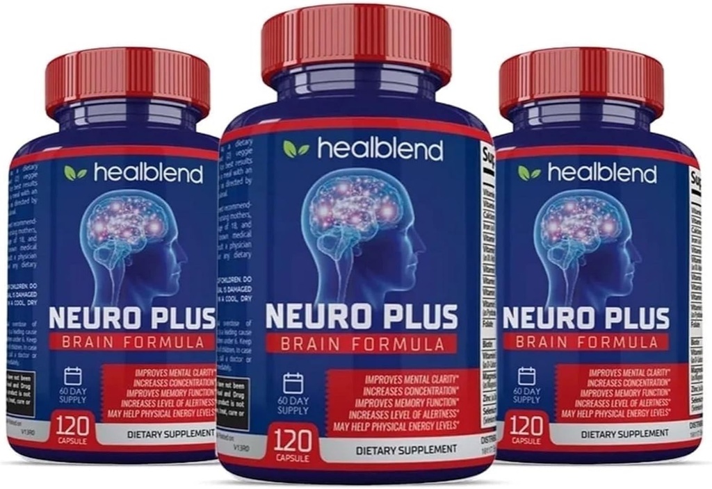 Neuro Plus Brain & Focus Formula - Brain Booster Supplement, ondersteunt mentale helderheid & Focus - Verbetert de concentratie en geestelijke energie 120 capsules (3 verpakkingen)