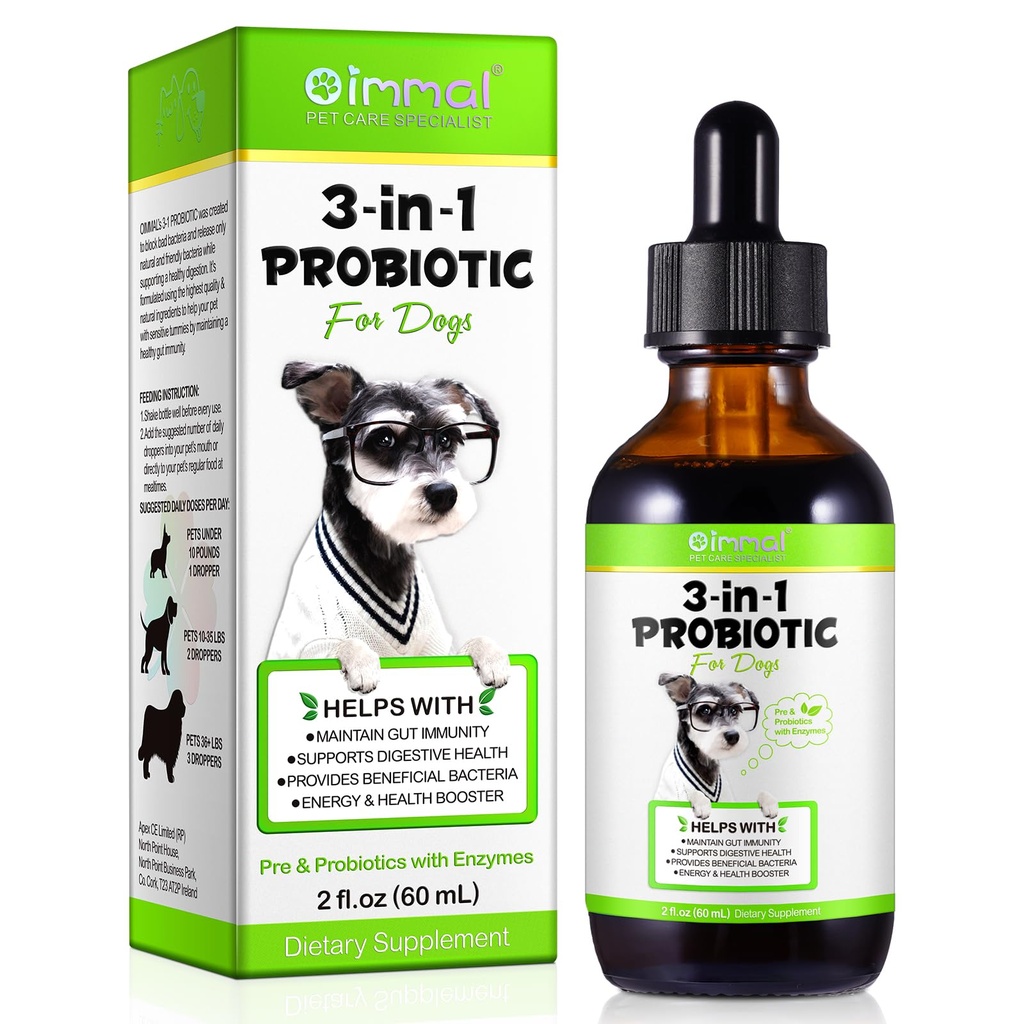 Probiotica voor honden, Natuurlijke 3 in 1 Honden Probiotic Drops Helpt Relieve diarree, Ondersteunt Gut Health, Itchy Skin, Allergieën, Immuniteit, Digestief Enzyme voor Hondensupplement, Bacon Flavor - 60ml / 2 fl.oz