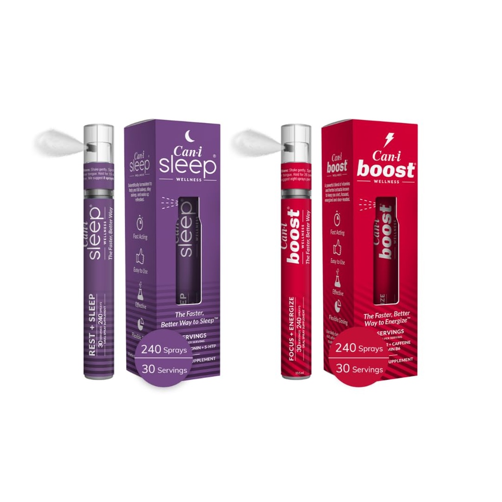 Can-i Wellness Fast-Acting Oral Spray Bundle - Natural Sleep Supplement with Melatonin and GABA, Daily Energy Support with B12, Ubiquinol and Caffeine – Vegan Formula, Portable, Travel-Friendly Spray