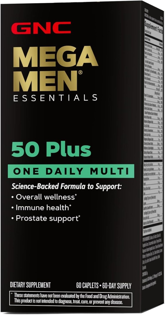GNC Mega Men One Daily 50 Plus Multivitamine, Science-Backed Formula voor algemene Wellness, Prostaat en Circulatory Ondersteuning en Immune Health, 60 Tellen