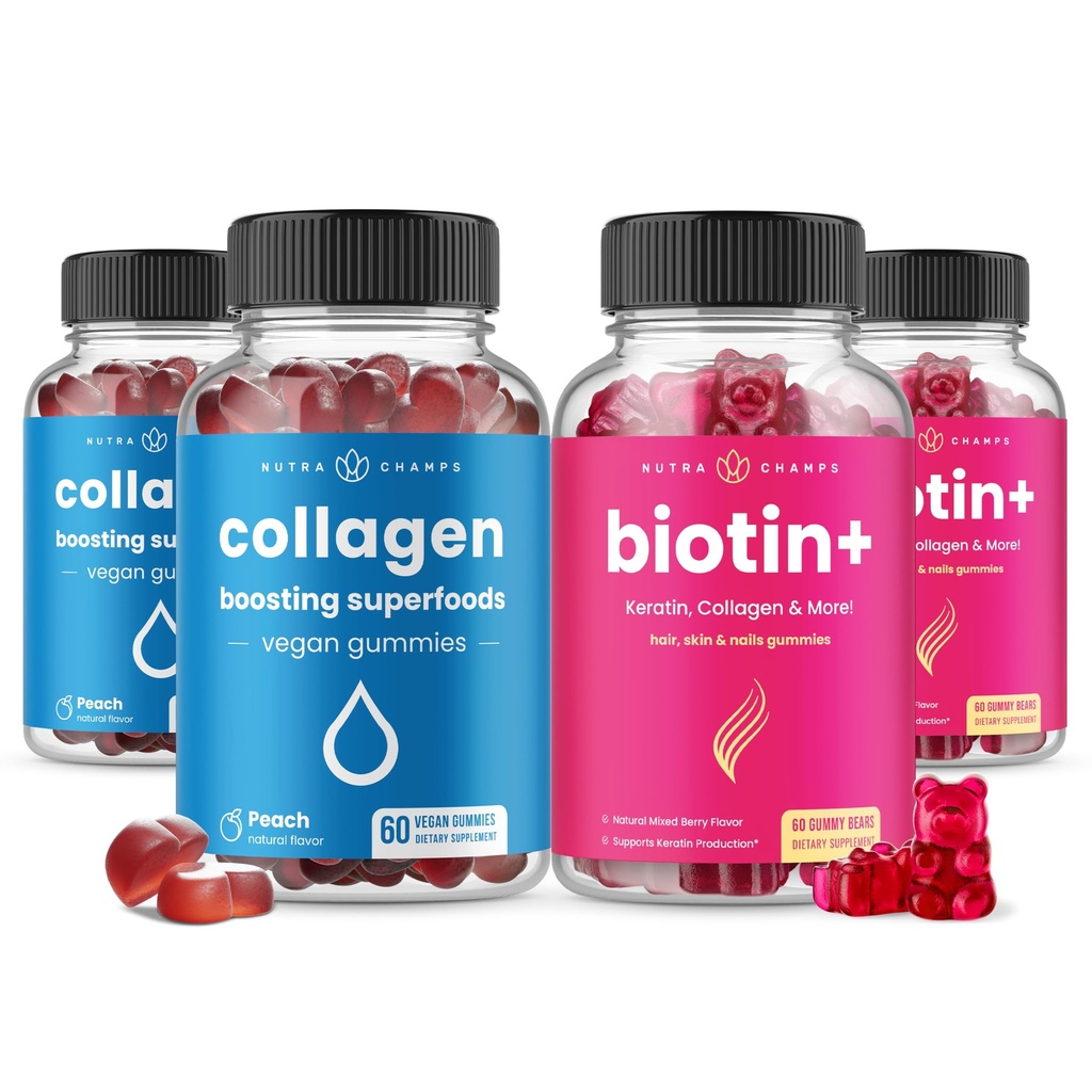 NutraChamps Compleet Haar, Huid & Nagels Bundle. Biotine, collageen, keratine