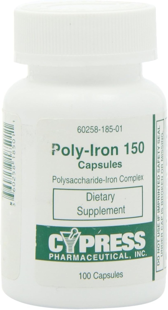 Dieetsupplement - Poly Iron Capsules 150 mg (100 capsules per fles) van Cypress Pharmaceutical #185-01 (1 fles met 100 capsules)