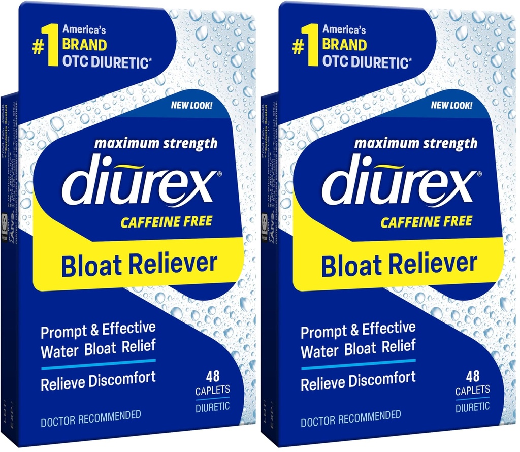 Diurex Max - Maximale sterkte Cafeïnevrije Diuretische waterpillen - Voel je beter en minder zwaar, 48 Tellen (pakket van 2)