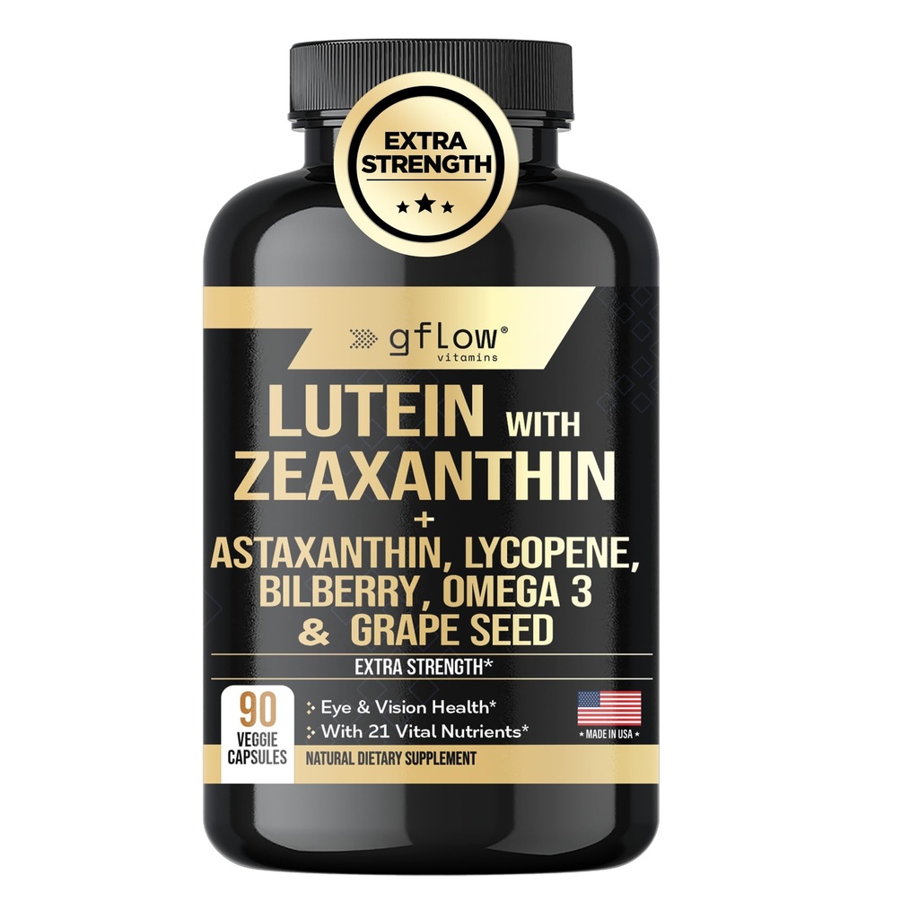 Luteïne en Zeaxanthine - Advanced Eye Vitamins with Astaxanthine, Omega 3, Resveratrol, Bilberry, Lycopeen, Quercetin, Ginkgo Biloba, Vitamin D Health Vision Made in USA