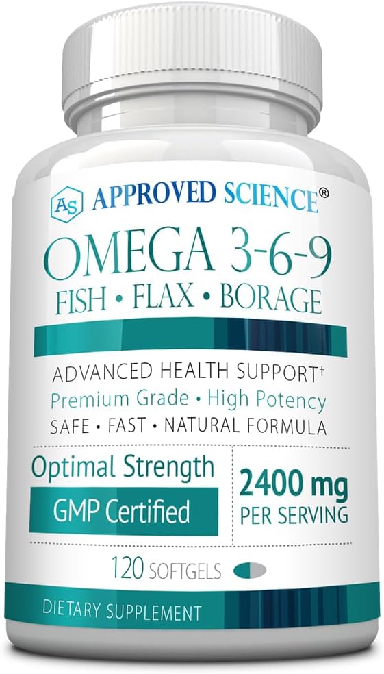 Goedgekeurde Wetenschap Omega 3-6-9-2400mg Dagelijkse Blend van Vis, Vlaszaad, en Borage Oils met Vitamine E - Wellness Support - Non-GMO, Mercury-Free - 120 Softgels - 2 maand levering