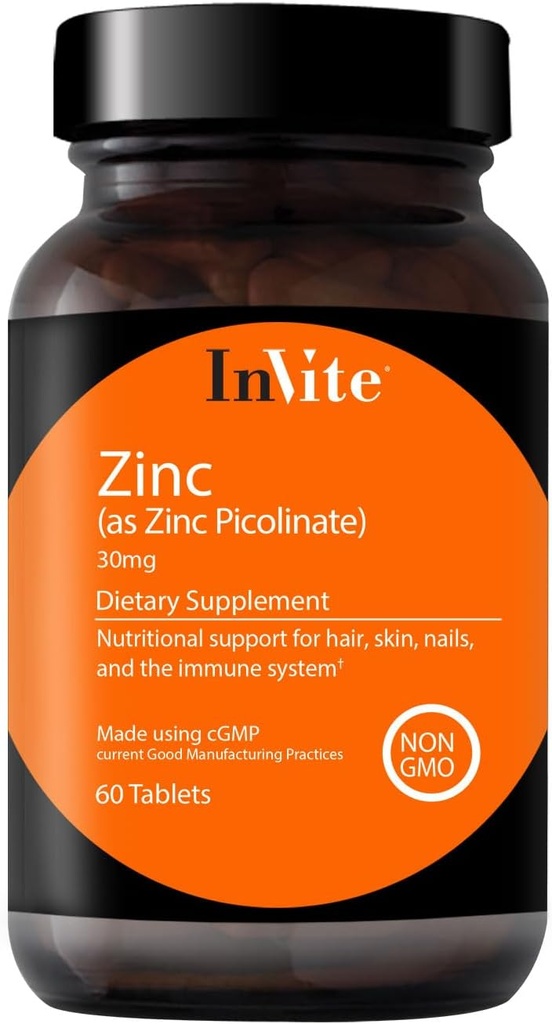 InVite Health Zink Picolinaat - 30 mg als zink Picolinaat - Ondersteunt Immune, Nagel, huid en haar gezondheid - 60 tabletten (2-pack)