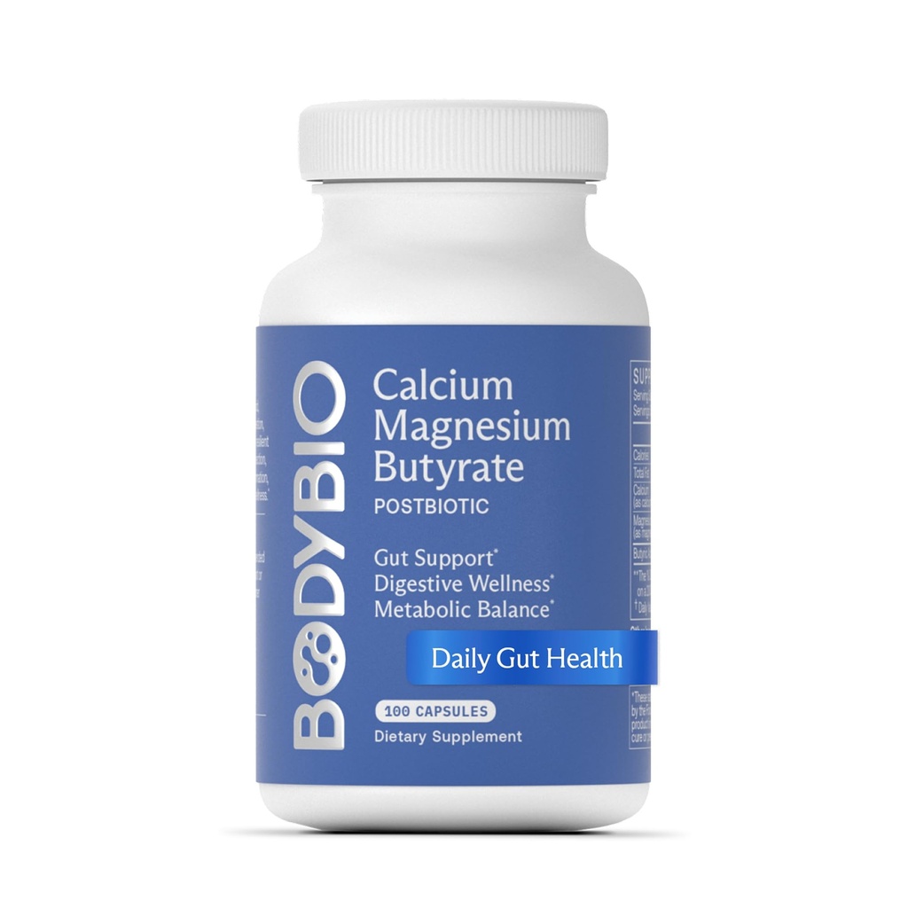 BodyBio Butyrate - Postbiotique pour la santé des Guts, le soutien digestif, le dégel, le gaz et le soulagement de la constipation, la réparation des Guts maigres - Calcium, Magnésium + supplément d'acide butyrique pour le mieux-être GI