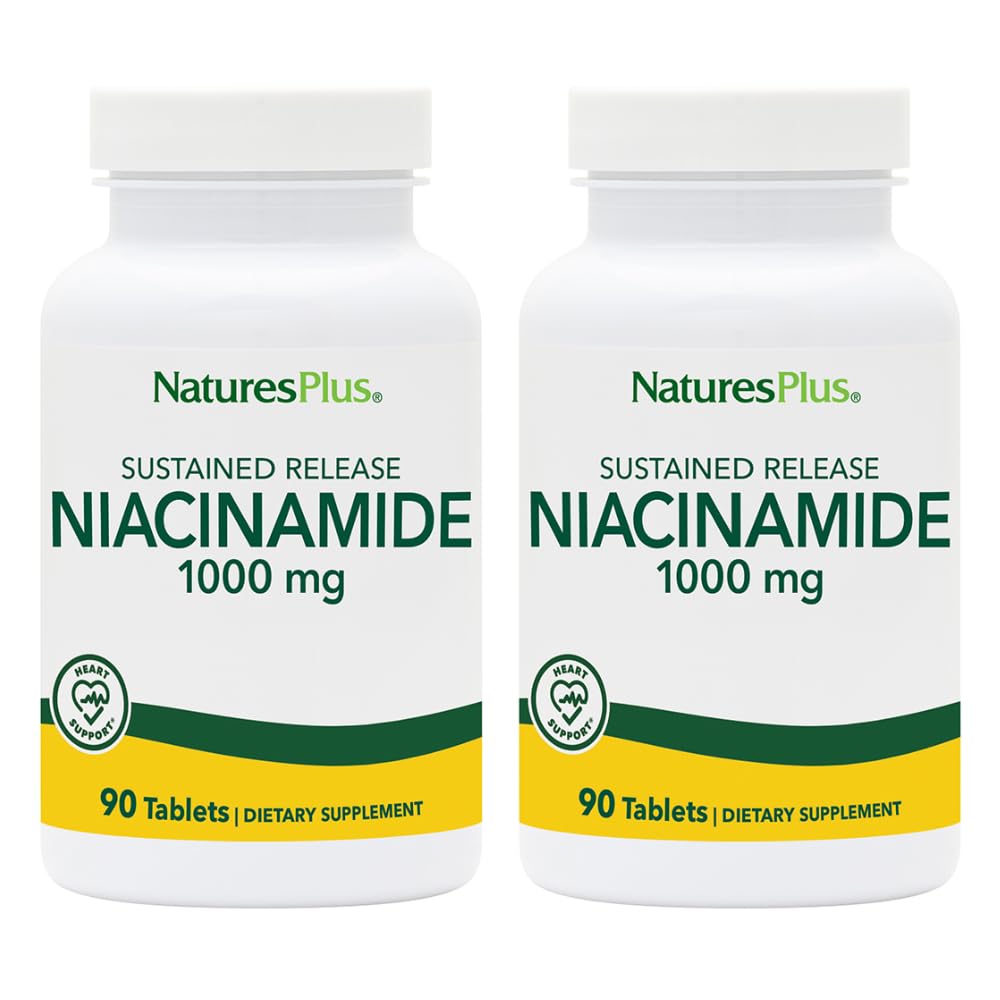 Natures Plus Niacinamide 1000 mg - 90 Sustained Release Tablets, Pack of 2 - Supports Immune & Skin Health, Energy Production & Brain Function - Vegetarisch, Glutenvrij - 180 Totaal porties