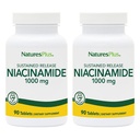 Natures Plus Niacinamide 1000 mg - 90 Sustained Release Tablets, Pack of 2 - Supports Immune & Skin Health, Energy Production & Brain Function - Vegetarisch, Glutenvrij - 180 Totaal porties