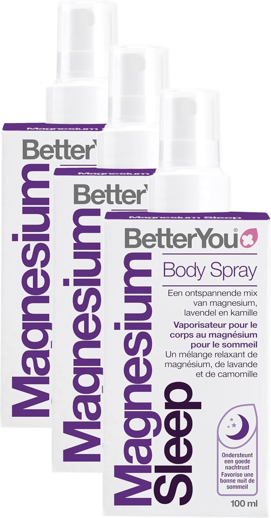 BetterYou Magnesium Muscle Body Spray - Ontspannende Topische Magnesium en essentiële olie spray - Lavendel en kamille - bevordert betere slaap - 3,38 oz (pakket van 3)