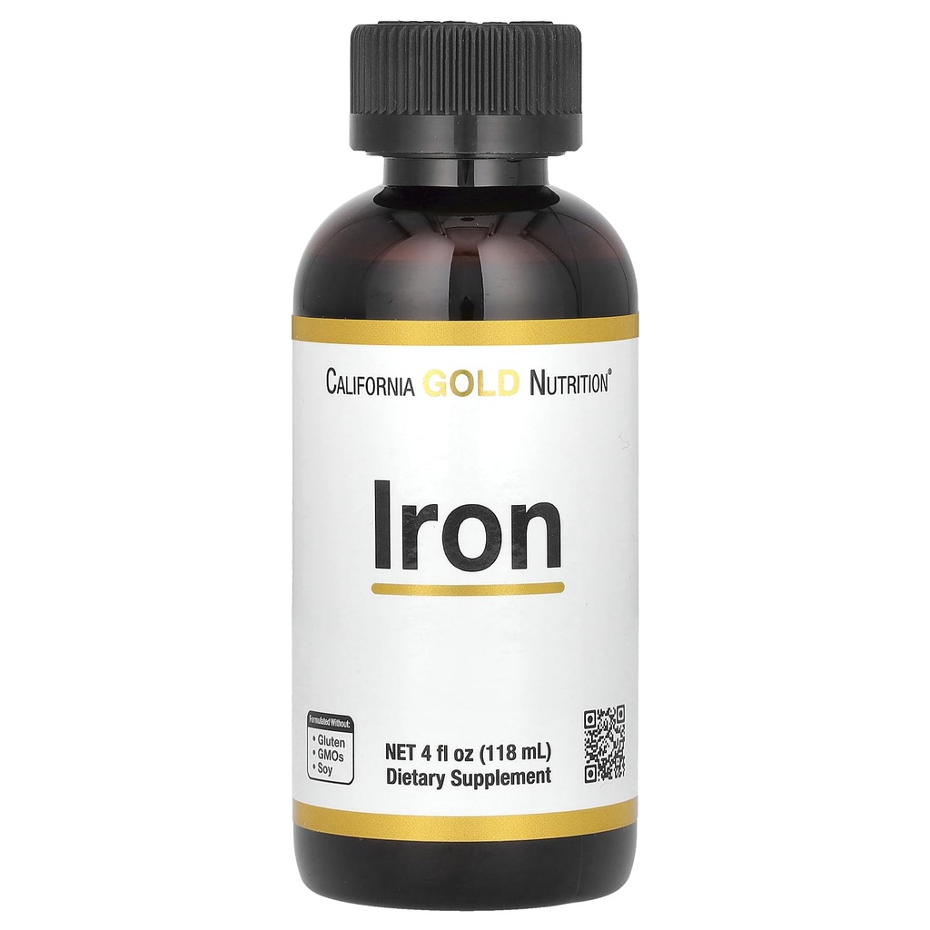 California Gold Nutrition Fer, sous forme de bisglycinate de fer et de racine de dock jaune, 4 fl oz (118 ml)