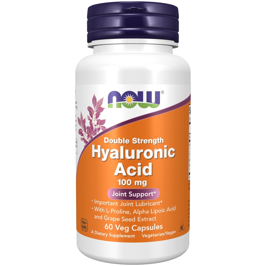 MAINTENANT compléments alimentaires, acide hyaluronique 100 mg, double résistance avec L-Proline, acide alpha lipoïque et extrait de graines de raisin, 60 capsules de légumes