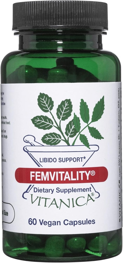 Vitanica FemVitaliteit Libido supplement voor vrouwen, natuurlijke vrouwelijke Libido Booster voor vrouwen, verhoogt intieme aandrijving, verlangen en uithoudingsvermogen, helpt vaginale droogheid, Vegan 60 capsules