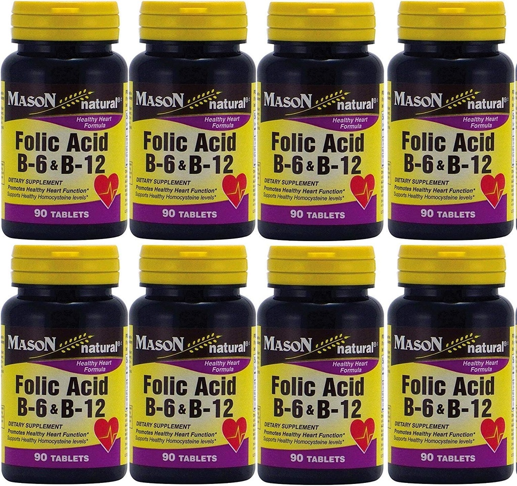 Foliumzuur B-6 & B12 hartgezondheidsformule 90 tabletten per fles Verpakking van 8 totaal 720 tabletten