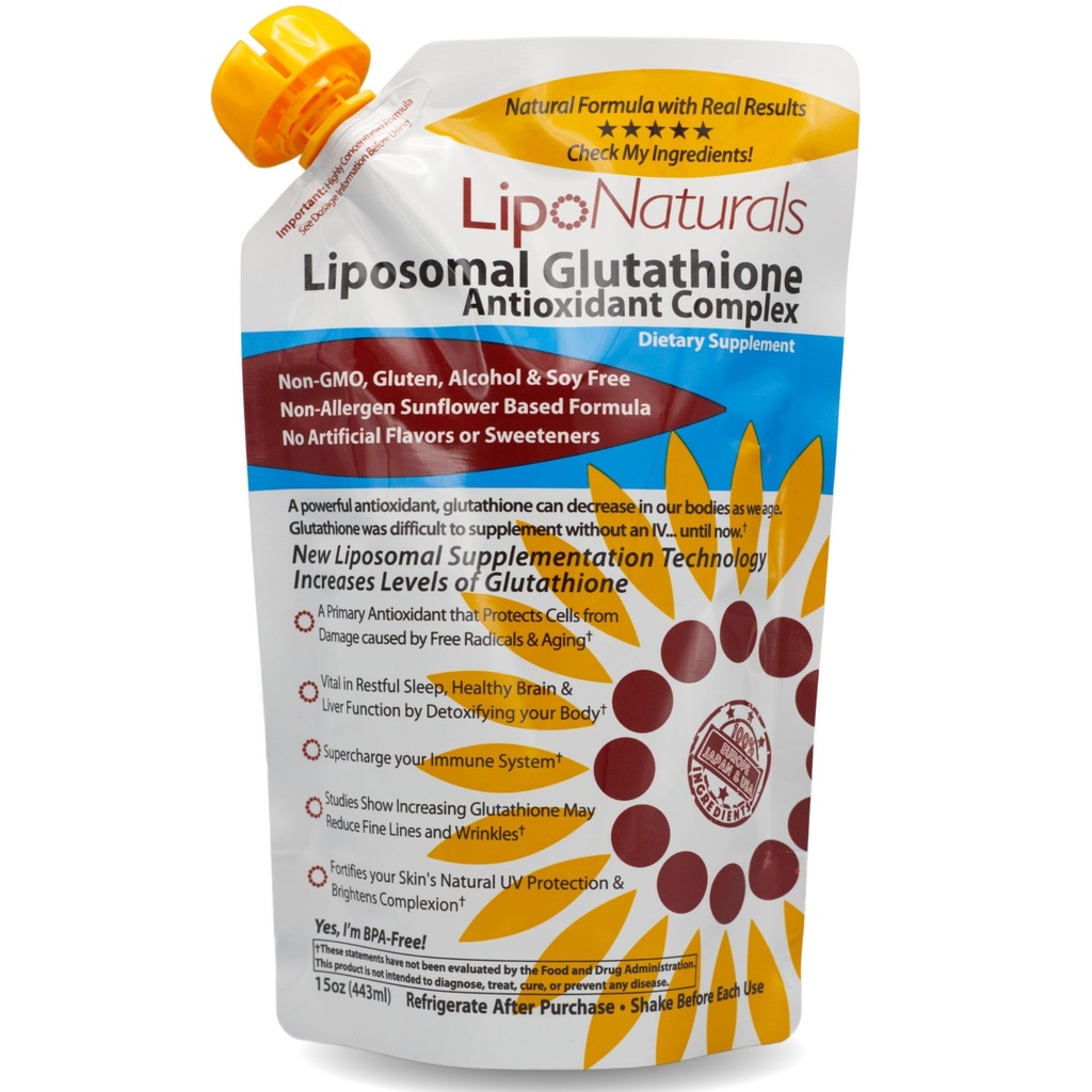 Lipo Naturals Liposomique complexe de glutathion liquide (30 doses) - Formule naturelle Immunité + foie santé + anti-âge avec vitamine C - végétalien, sans Chine (15oz / 443ml)