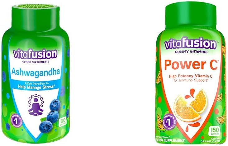 Vitafusion Ashwagandha Gummies 60 Telling en vitamine C Gummies 150 Tellen voor Immune Ondersteuning