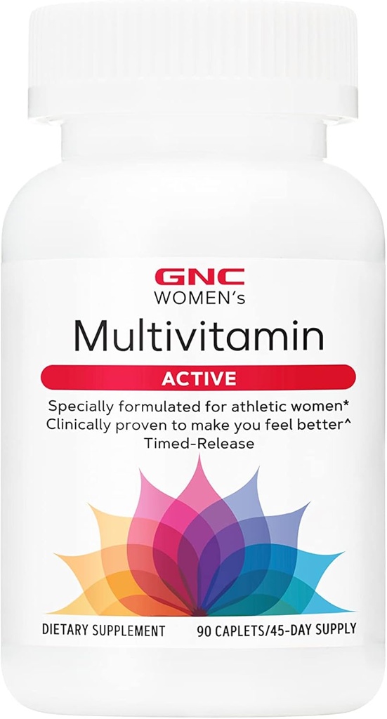 Multivitamine active pour les femmes GNC, soutien d'un mode de vie actif, 30+ formule nutritive, favorise la santé des os et des articulations, aide la production d'énergie, cliniquement étudié la vitamine quotidienne, 90 capsules