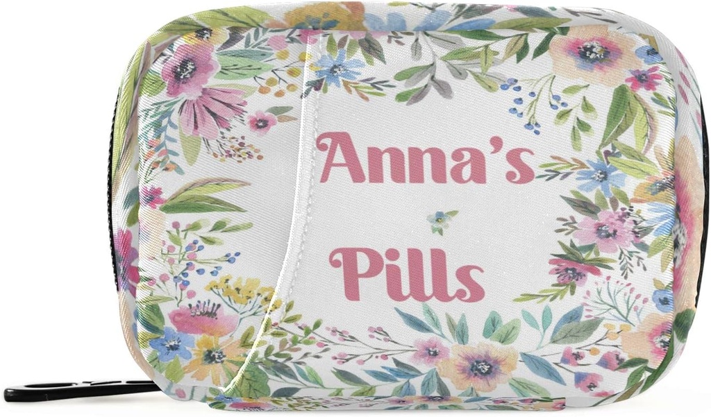 Aangepaste pil Box 7 Dag pil geval tas aquarel bloem gepersonaliseerde naam reis pil Organisator tas met rits draagbare wekelijkse geval Compacte grootte voor vitamine supplement houder