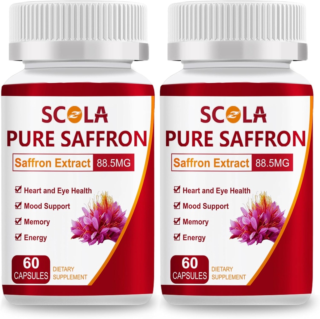 SCOLA Saffron Supplementen, Pure 88.5mg Saffron Extract voor vrouwen en mannen, Boost Energy, Gezamenlijke Supplementen, Vegan, Non-GMO, 120 Capsules