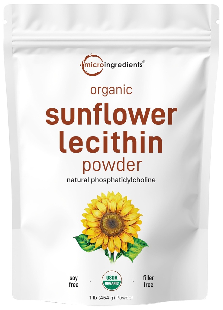 Micro Ingrediënten Biologische Zonnebloemlecitijnpoeder, 1 Pond, Duurzaam Geboden, Koud Geperst, Rijk aan Fosfatidyl Choline en Proteïne, Het maken van Liposomale Vitamine C, Borstvoeding Supplement, Non-GMO