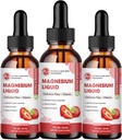 (3 Pack) Magnesium Glycinate Liquid Drops, Hoge Absorptie Magnesium Liquid met Bromelain, Vitamine B6 C D, Magnesium Supplement voor kinderen en volwassenen, Night & Muscle Support, Aardbei Smaak