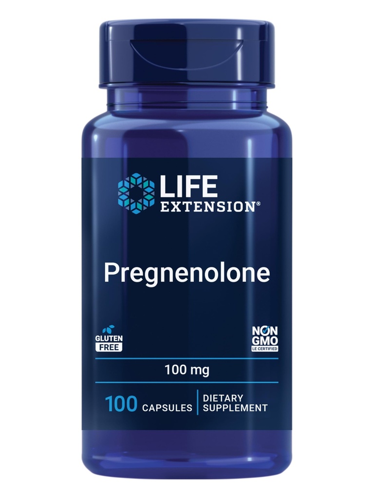 Prolongation de la durée de vie Pregnenolone - Supplément d'équilibre hormonal pour les taux d'hormones sains, 100 mg - Hormone Balance, Mémoire, Focus, Santé cognitive - Sans gluten, Non-OGM, 100 Capsules