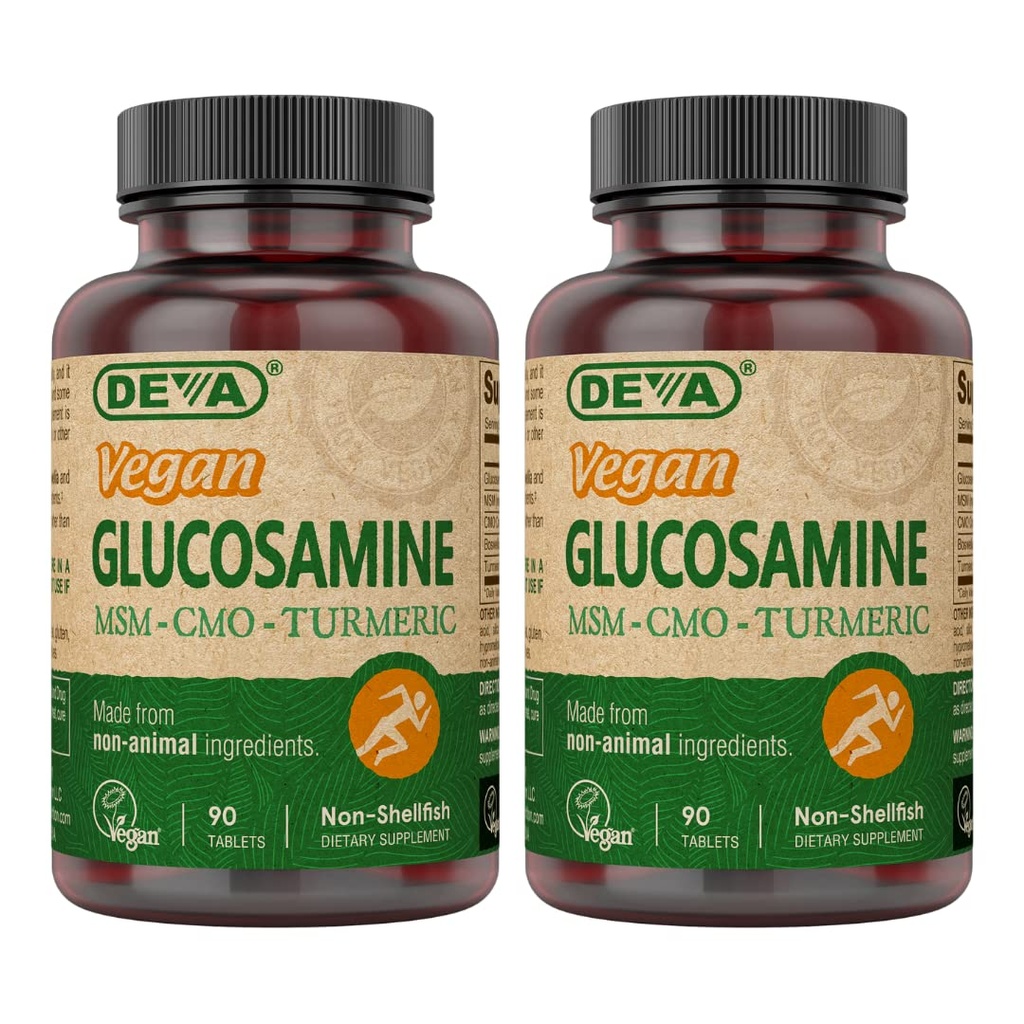 DEVA Vegan Glucosamine-MSM-CMO en Kurkumasupplement - Glutenvrij voedingssupplement op basis van planten - 90 tabletten (verpakking van 2)
