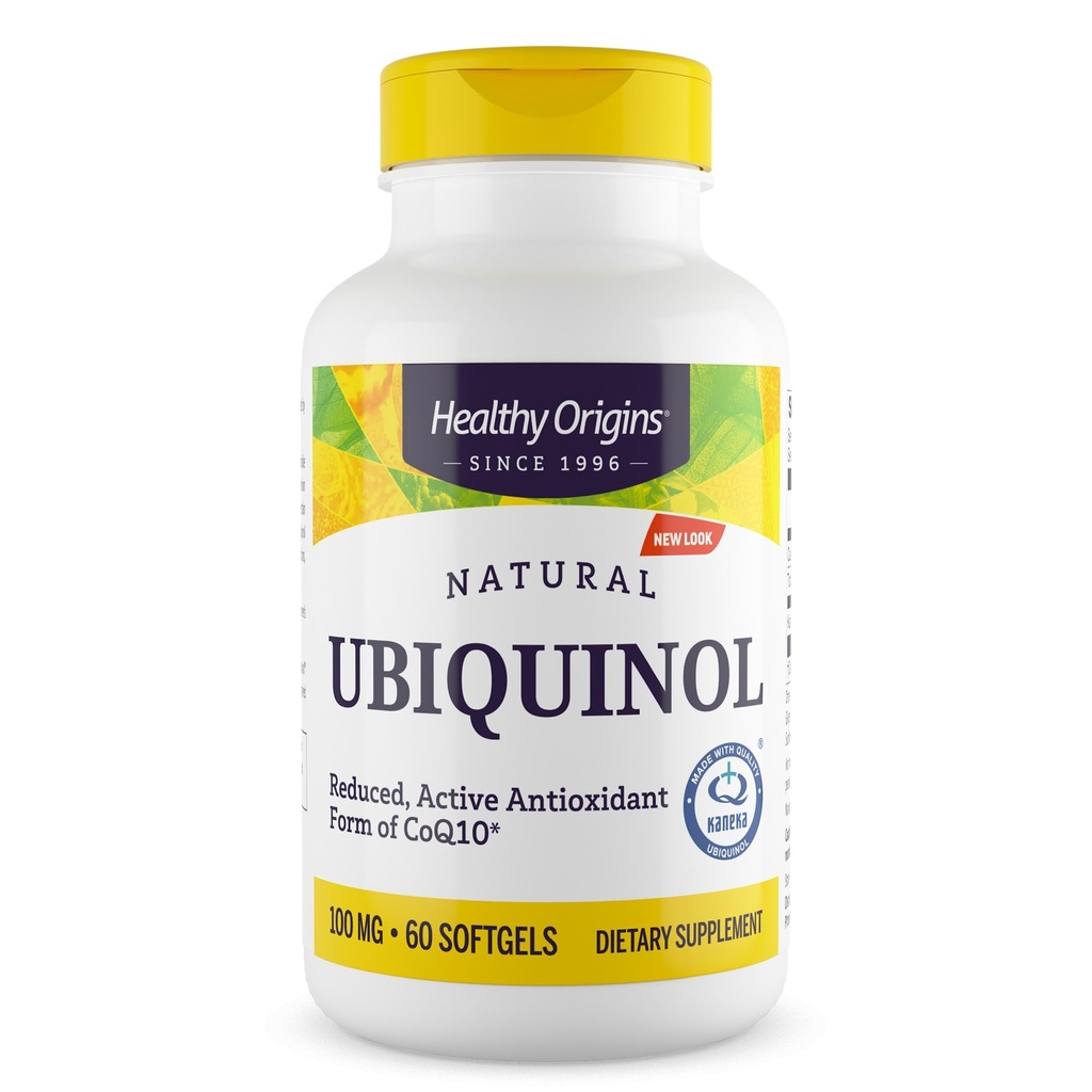 Origines saines Ubiquinol 100 mg (Kaneka QH, non-OGM, sans gluten, soutien cardiaque, soutien énergétique), 60 softgels