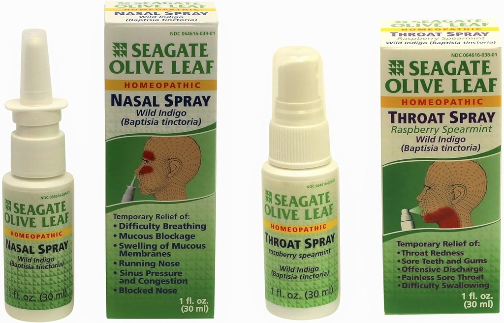 Seagate producten, Olive Leaf Nasal en Raspberry Spearmint Throat Spray Combo Pack (2pack), Producten