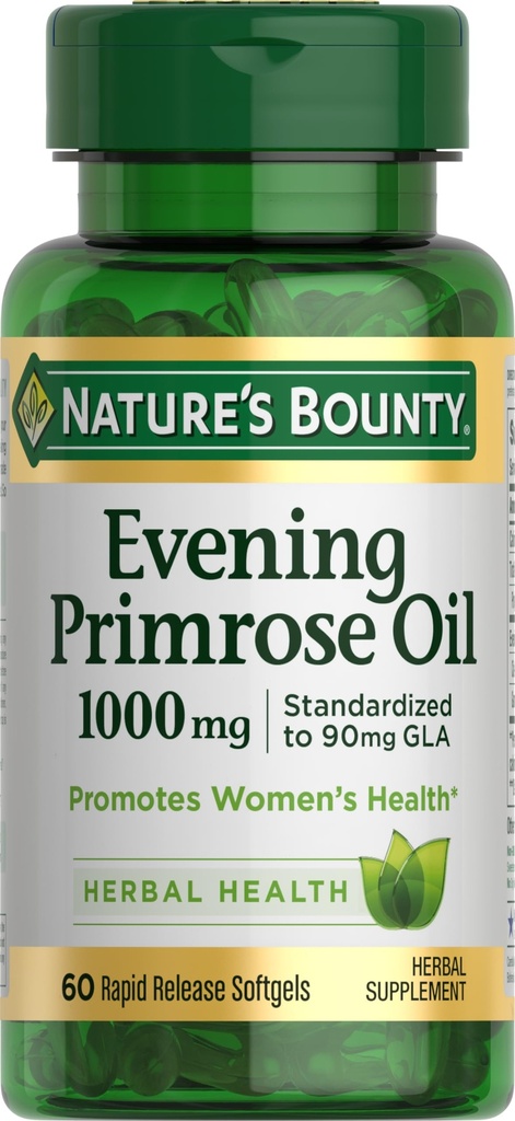 Huile de Primrose de la nature 1000mg, favorise la santé des femmes, supplément à base de plantes, sans gluten, 60 softgels à libération rapide