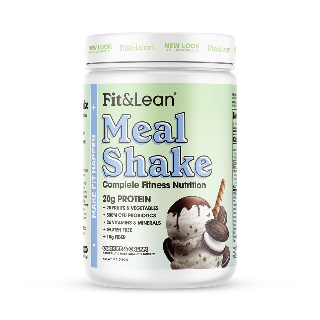 Fit & Lean Shake repas, Fat Burning repas de remplacement, repas de remplacement avec protéines, fibre, probiotiques et fruits et légumes biologiques, biscuits et crème, 1lb, 10 portions par contenant