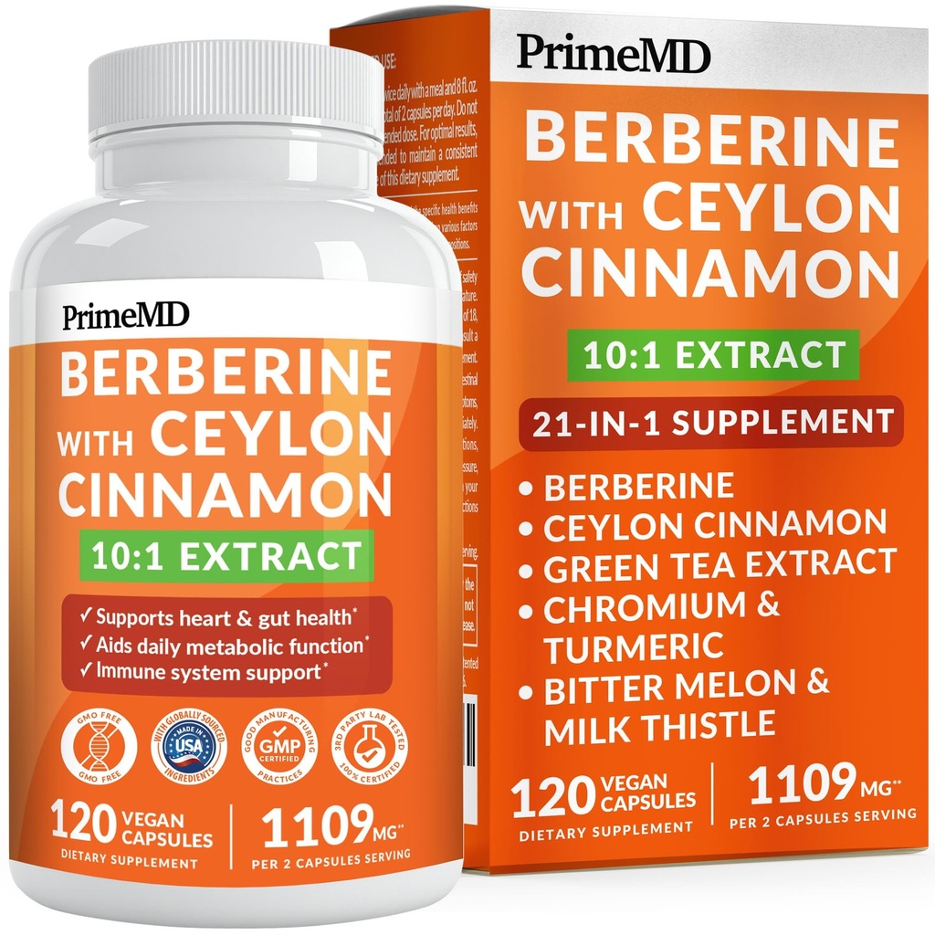 21-in-1 Berberinesupplement met Ceylon Cinnamon met Chroom, Bitter Melon en Green Tea Extract en Black Pepper Extract 5X voor Energie & Metabolisme Ondersteuning met 5279 mg (120 ct, verpakking van 1)