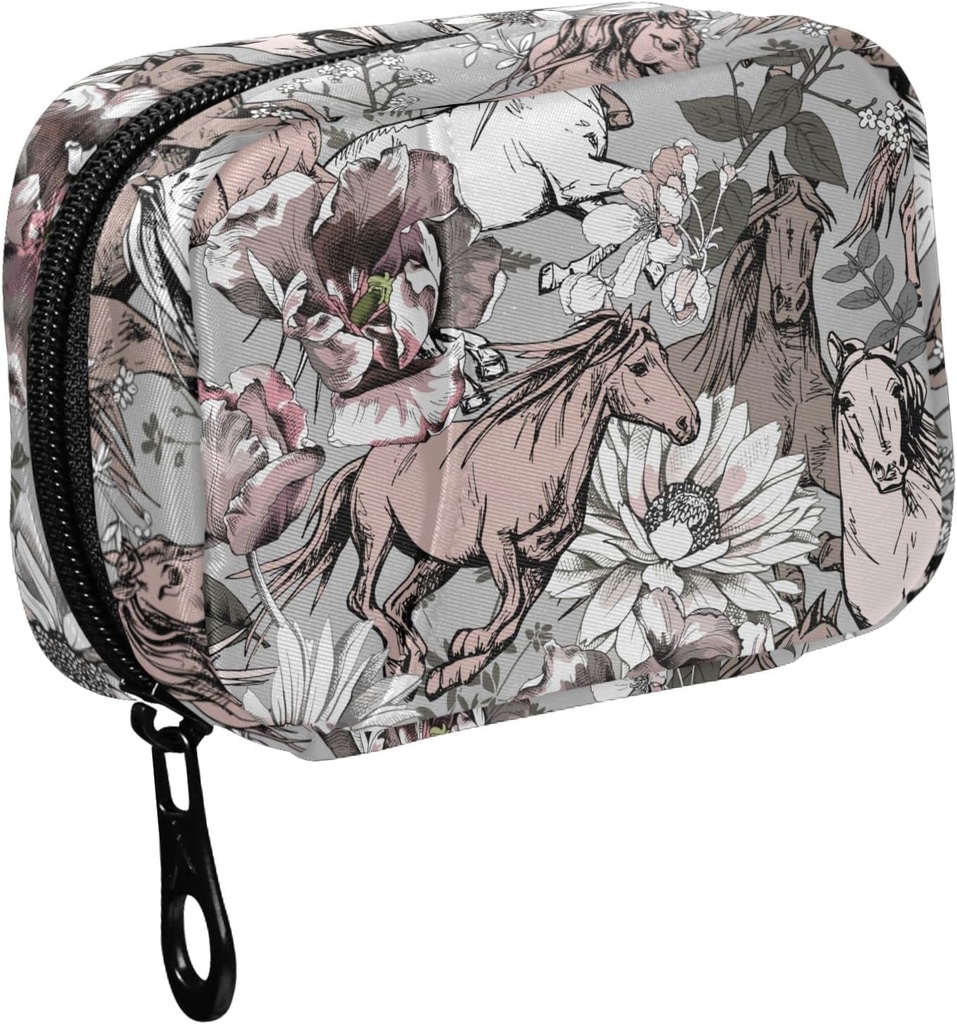 Fustyad Running Horses and Flowers Travel Pill Organizer Case rits voor tas met verwijderbare Wekelijkse pil Box voor de geneeskunde, Vitamine, Supplement Medicine Organizer