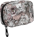 Fustylead Running Horses and Flowers Travel Pill Organizer Case Zipper for Purse with Removable Weekly Pill Box for Medicine, Vitamin, Supplement Medicine Organizer
