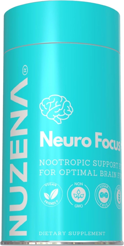Nuzena Neuro Focus +, 60 Capsules van Advanced Nootropic Formula met Choline om het geheugen te verbeteren, Brain Speed, Energie en Focus, Made in USA, Serving Size: 2 Capsules