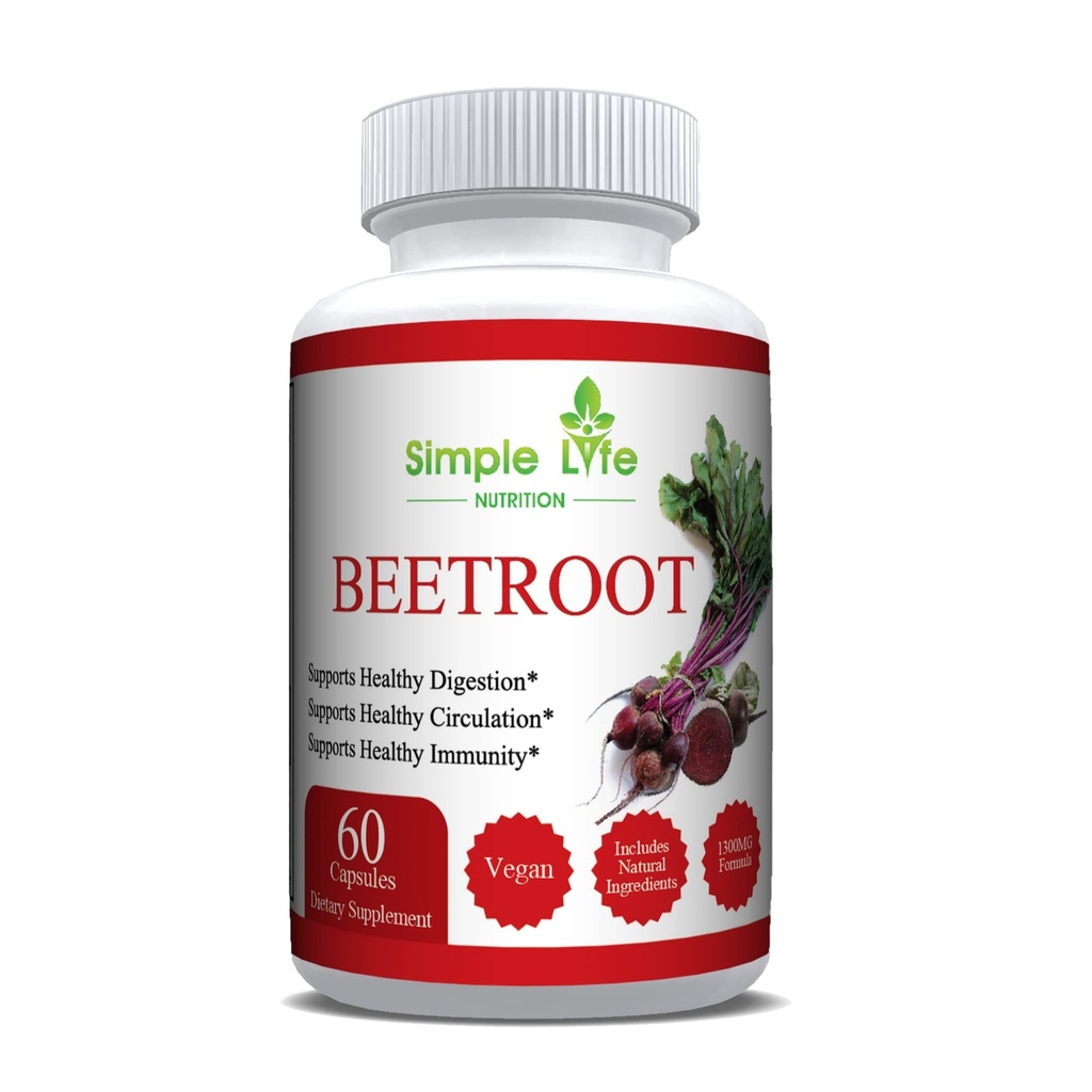 Biologische Beetwortelpoeder Capsules - Nitrikoxide Booster voor mannen en vrouwen - Biologische Glutenvrije Veganisten - 60CT