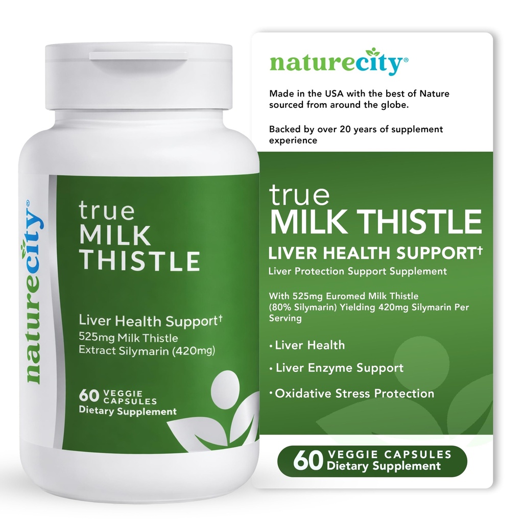 NatureCity TrueMilkThistle (en anglais seulement) Lait Thistle Supplément 525mg (en anglais seulement) Lait Thistle (80% silymarin) contenant 420mg de Silymarin (en anglais seulement)