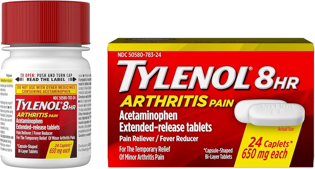 Tylenol 8 heures Arthrite Douleur Comprimés avec l'acétaminophène pour la douleur articulaire, 24 ct