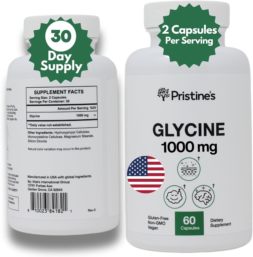Old Label Glycine 1000MG Amino Acid Supplement Sleep Support Capsules - 30 Day Supply - Muscle Recovery, Kidney Health & Collagen Formation Production Support