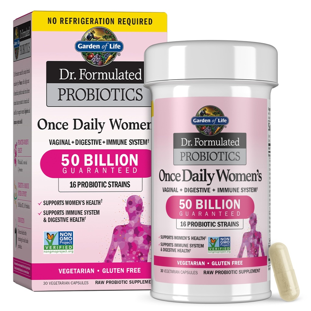 Garden of Life Once Daily Dr. Formulated Probiotics for Women 50 Miljard CFU 16 Probiotische strains with Organic Prebiotics for Dispatitive, Vaginaal & Immune Health, Dairy Free, Shelf Stable 30 Capsules