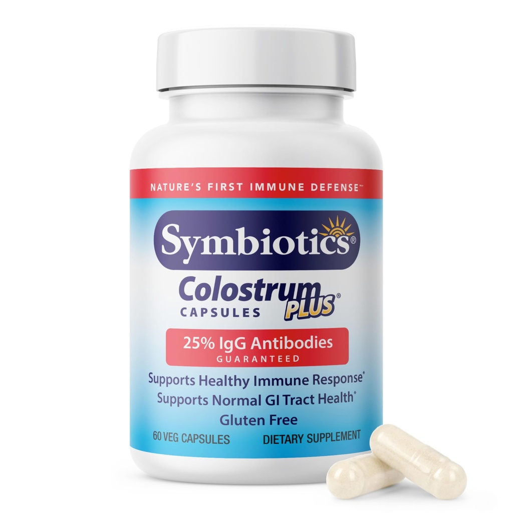 Symbiotics Colostrum Vegetable Capsules, 60 Count – Immune & Gut Support with Lactoferrin and Naturally Occurring IgG – Gluten Free, RBST-Free - 60
