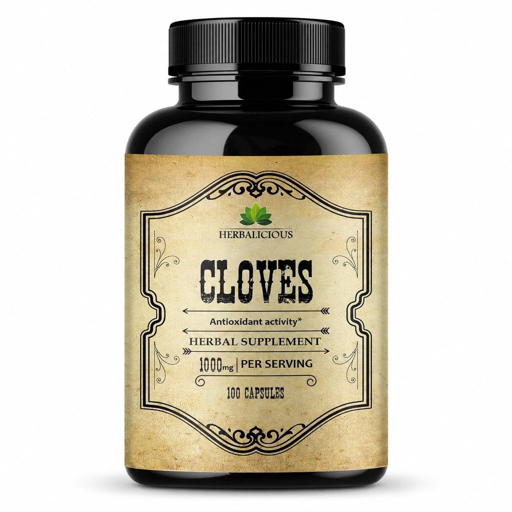 Cloves Capsules - Natural Dietary Supplement - Rich in Vitamins, Minerals, Manganese, Fiber - May Help Strengthen Bones, Promote Digestive Function, Antioxidant Support - 100 Caps
