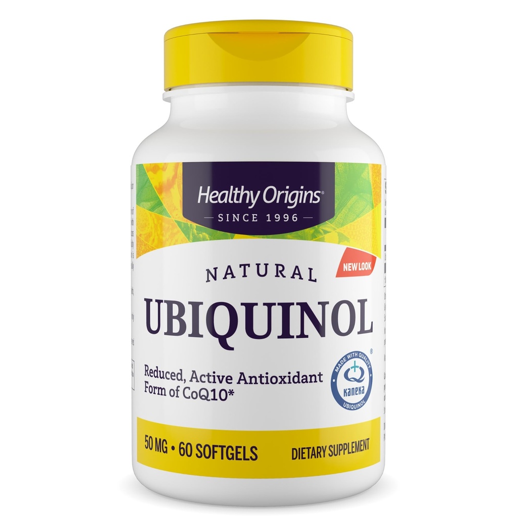 Gezonde oorsprongen Ubichinol (actieve vorm van CoQ10), 50 mg - Kaneka Ubichinol Supplementen voor Hartgezondheid en Antioxidant Ondersteuning - Glutenvrije en niet-GMO-supplement - 60 Softgels
