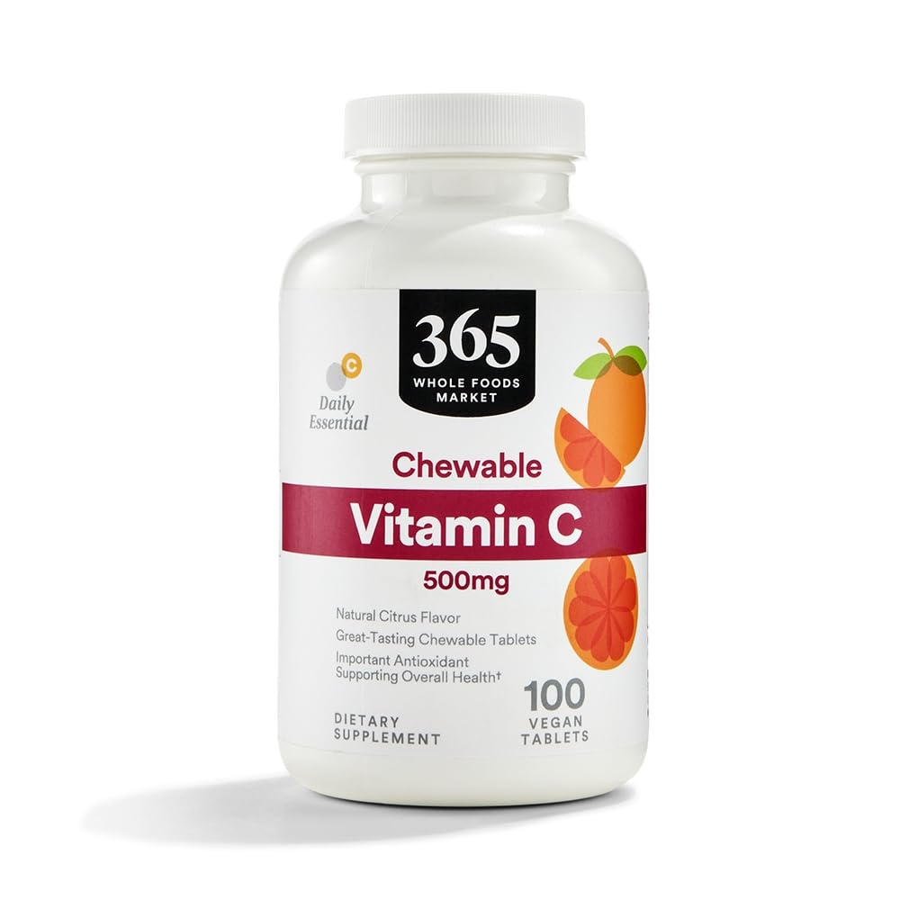 365 door Whole Foods Market, Kauwbare vitamine C 500mg, Natuurlijke Citrus smaak, Vegan, 100 tabletten