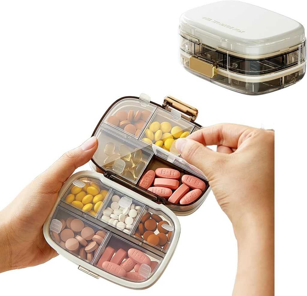 Reizen pil Organisator, Dispenser met 10 grote compartiments, Portable pil fles Organizer, Supplement Medication Holder Grote capaciteit dagelijks, voor vitamines, visolie, supplementen (White)