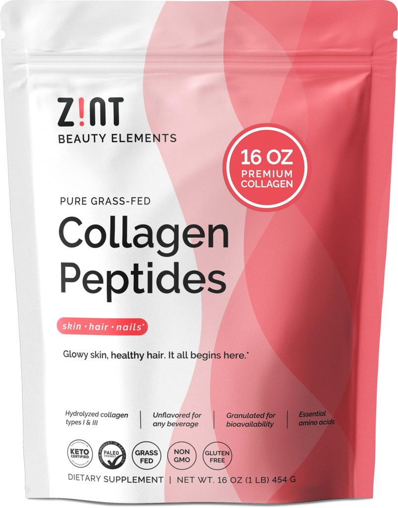 Zint Collageen Peptides Powder: Paleo & Keto Certified - Granulated Collageen Hydrolysate Types I & III for Enhanced Absorptie - Enzymaticlylyzed Protein for Women & Men, 16 oz