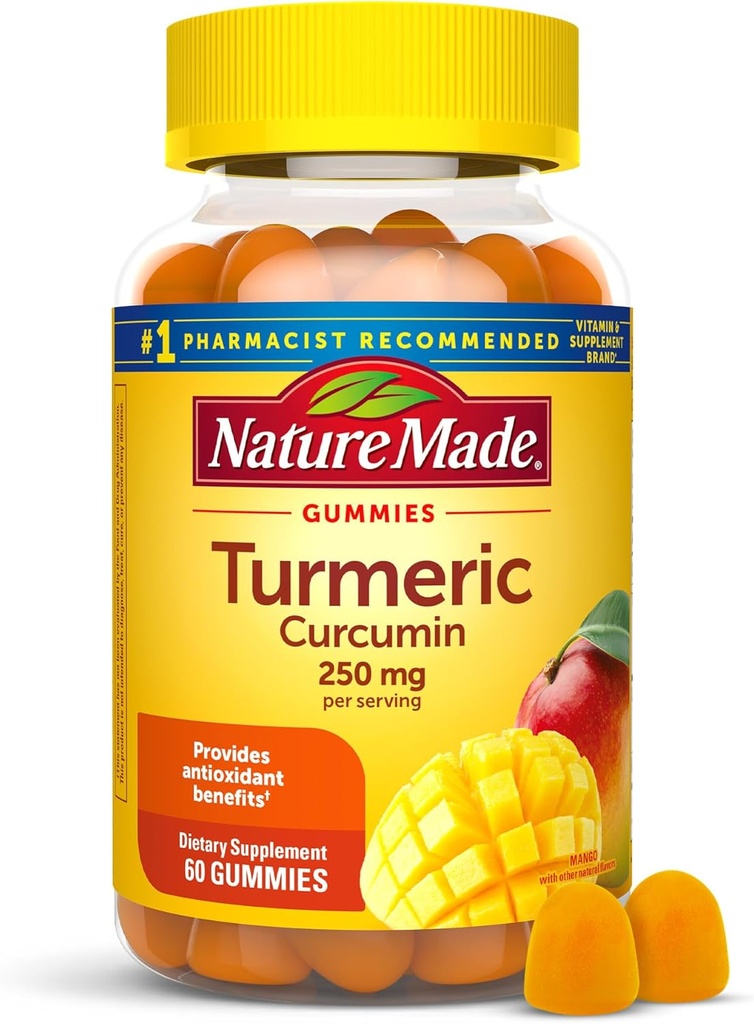 Nature faite curcumine curcuma 250mg par portion, supplément alimentaire pour le soutien antioxydant, 60 Gummies, 30 jours d'approvisionnement