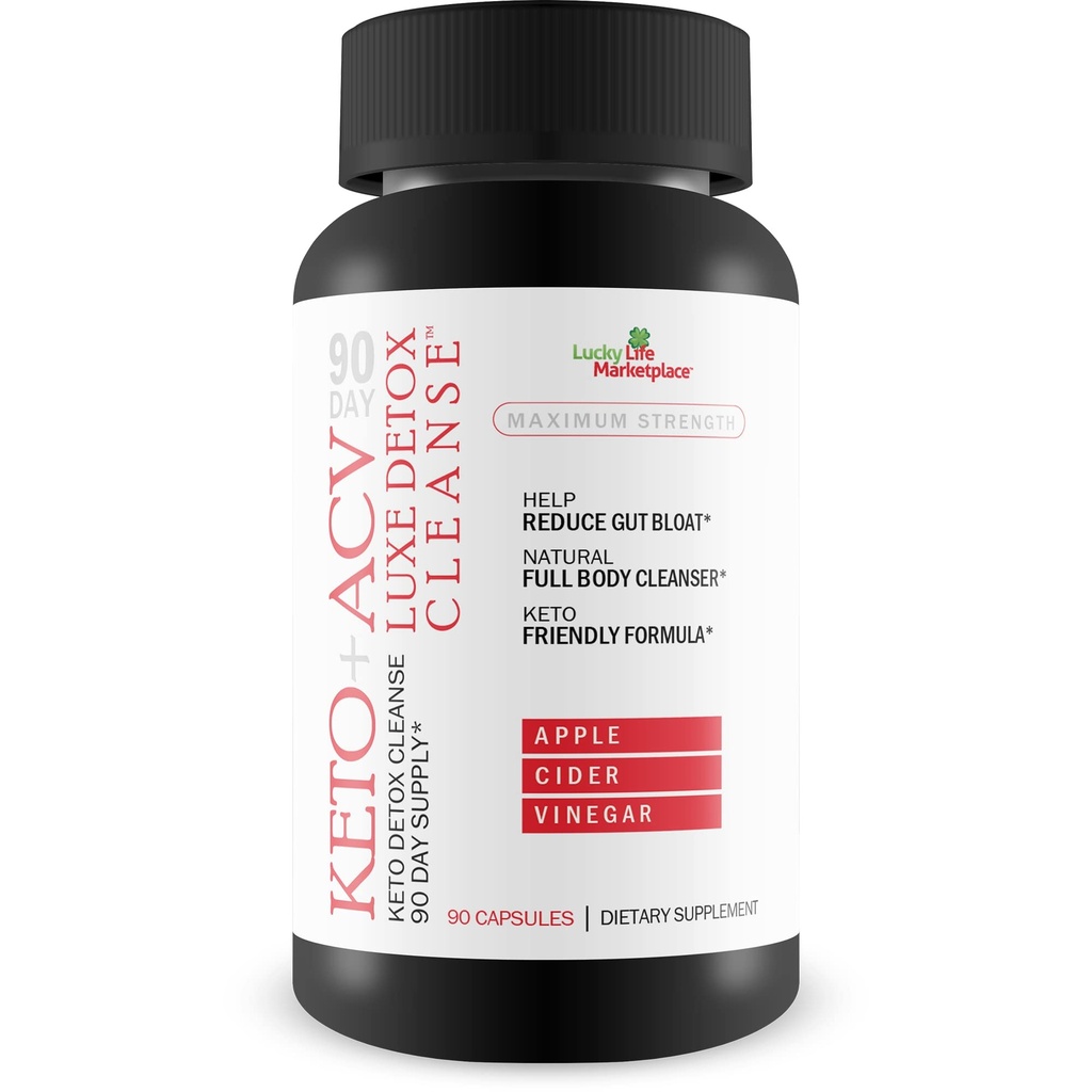 90 Jour Keto + Acv Luxe Detox Cleanse - Psyllium Keto Detox Cleanse 90 Jours d'approvisionnement - Aide à réduire Gut Bloat & Taille Belly - Full Body Cleanser - Premium Keto Acv Luxe Cleanse Keto Lux
